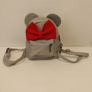 Shein Gray Red Bow Faux Leather Crossbody Backpack